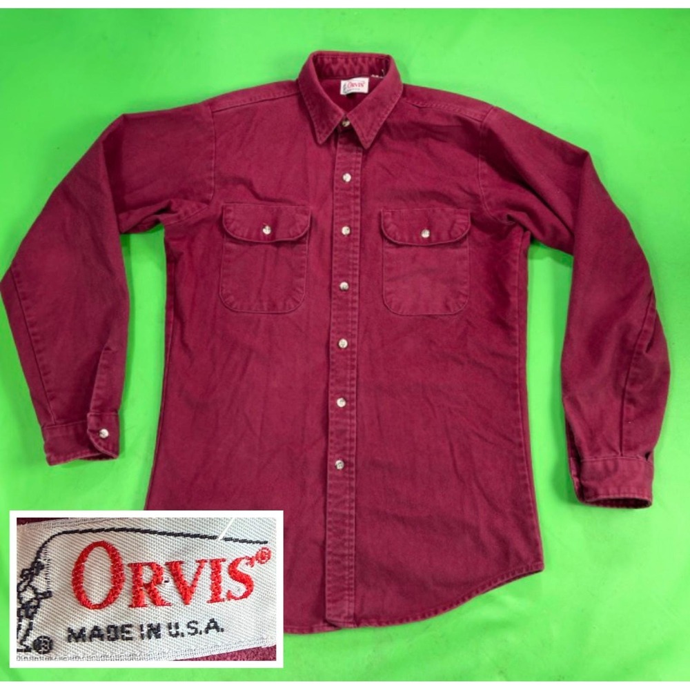 VTG 80s Orvis Flannel Shirt Mens L 16 Red Chamois Heavy Duty Work Wear USA Made